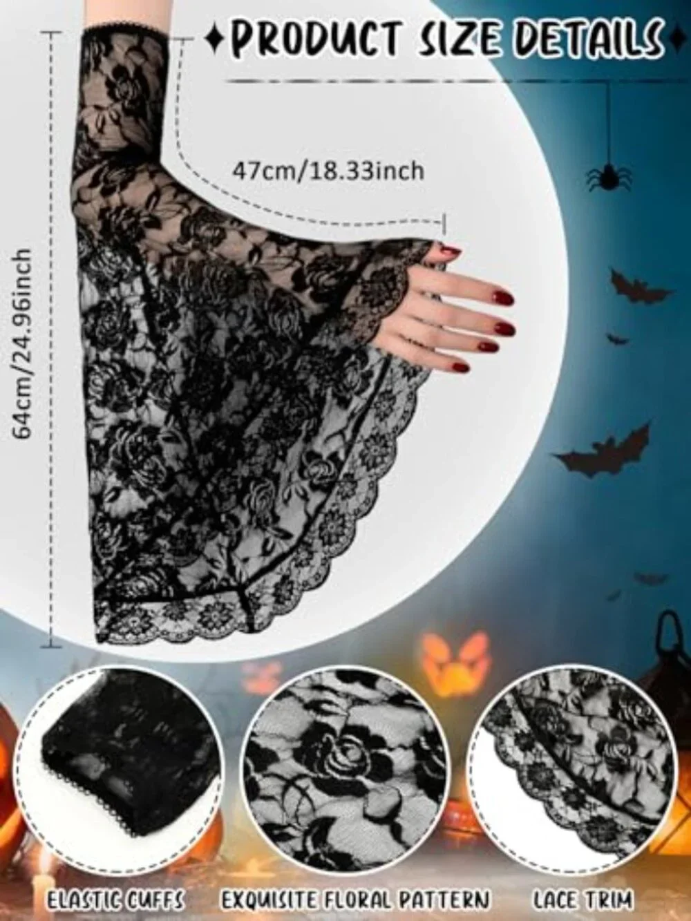 Gothic Lace Sleeves Women Witch Vampire Gloves Victorian Halloween Costume